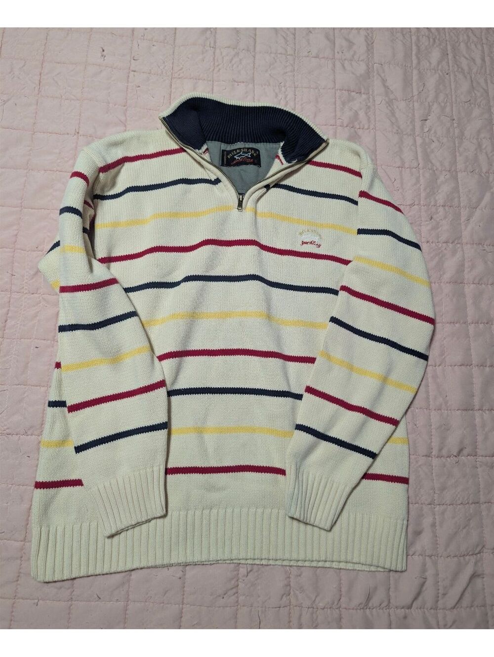 Paul & Shark Yachting Striped Cotton Sweater with Half Zip Collar
